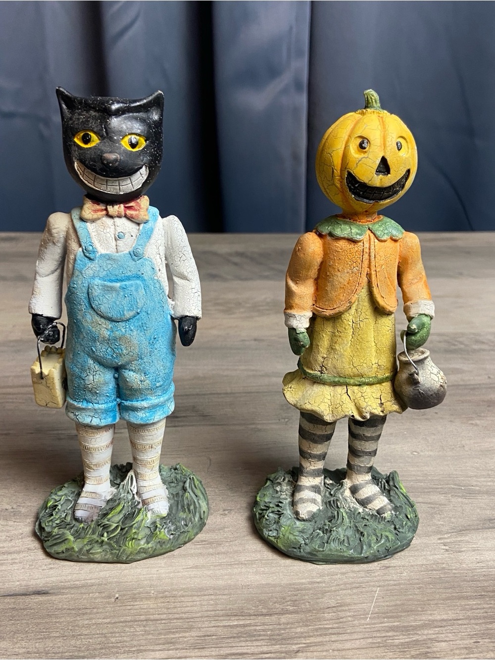 Vintage Halloween- Resin, Black Cat & Pumpkin Head Trick or Treat